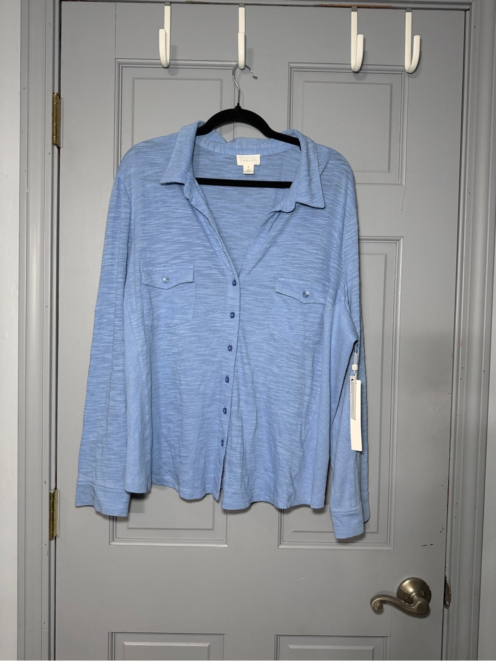 Caslon Sky Blue Relaxed Button-Front Top